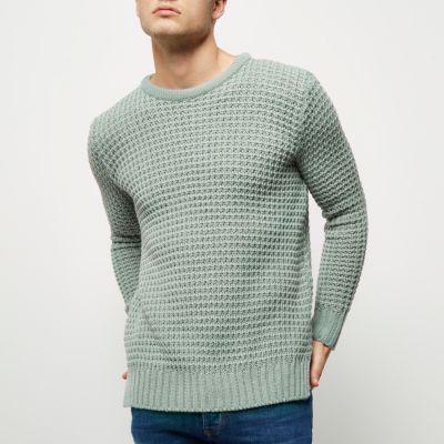 Mint green textured waffle knit jumper
